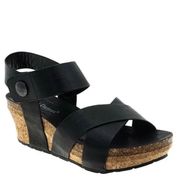Pierre Dumas Chantal 4 Black Wedge Open Toe Sansals Size 9 - Picture 1 of 9